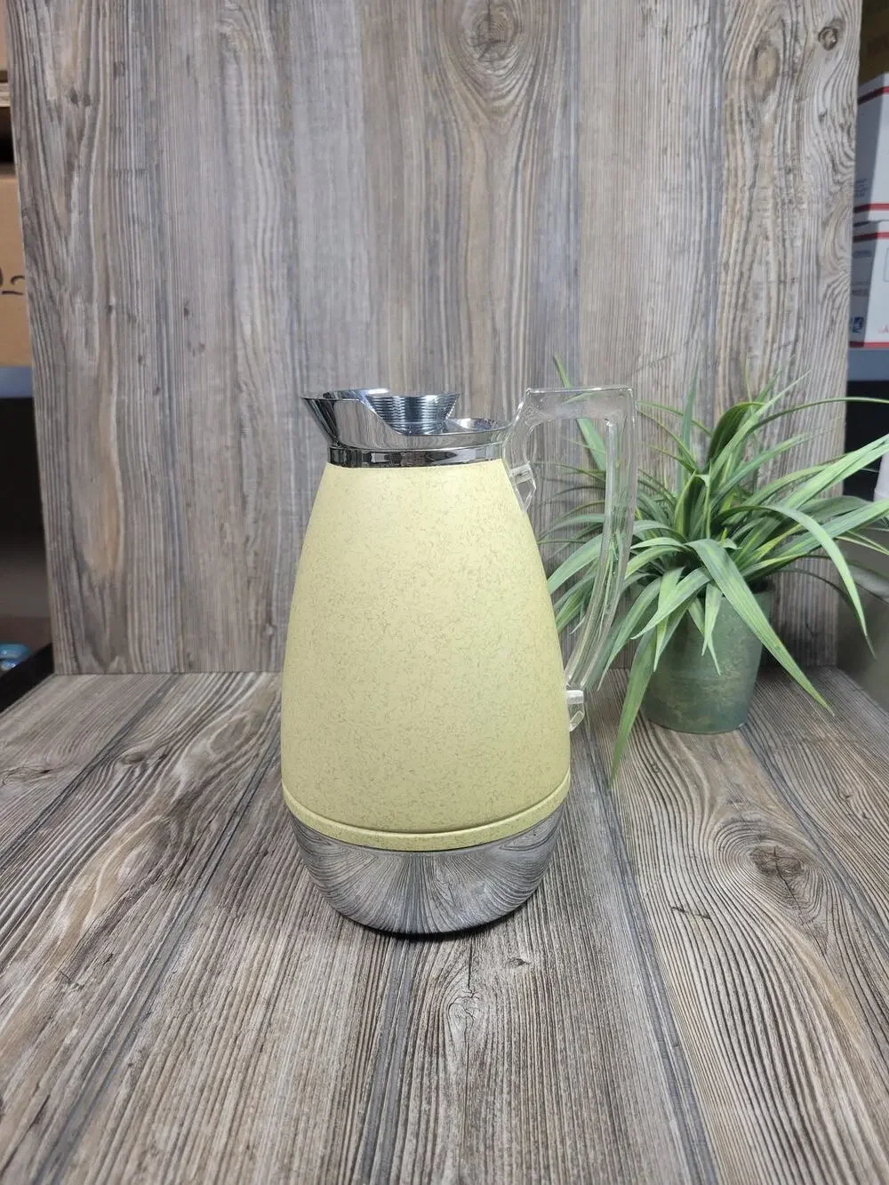 Vintage Thermos Coffee Carafe Model 585 J Mid Century Modern Yellow Chrome